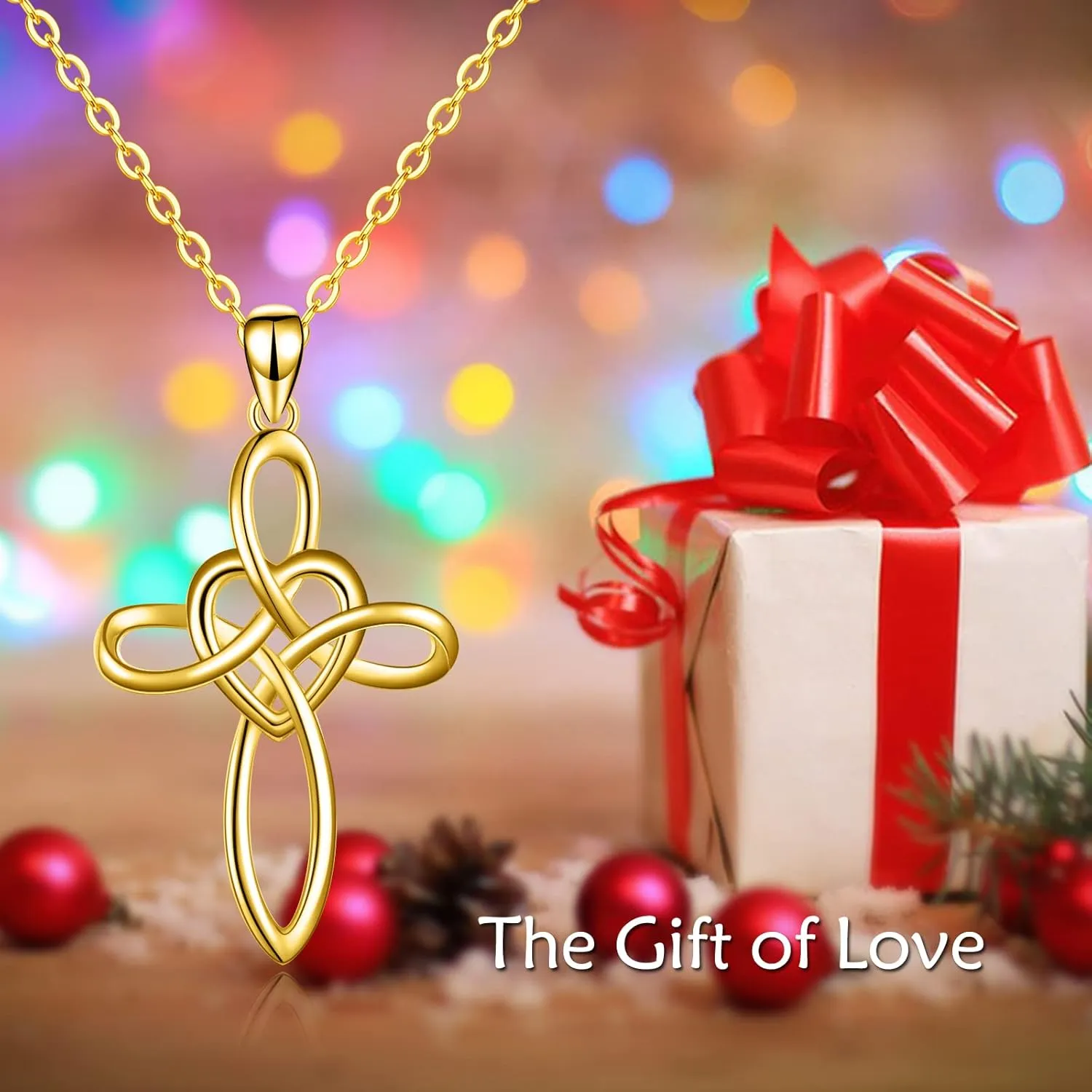 KECHO Celtic Knot Cross Necklace 14K Yellow Gold Infinity Love Heart Fine Jewelry Pendant Necklace Gifts for Women Girls 16 1 1"
