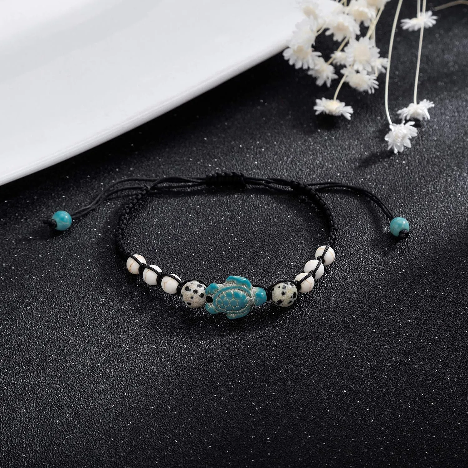 kelistom Turtle Beads Chain Bracelet for Women Men Handmade Natural Stone Elastic Stretch Bracelet Friendship Couple Bracelets