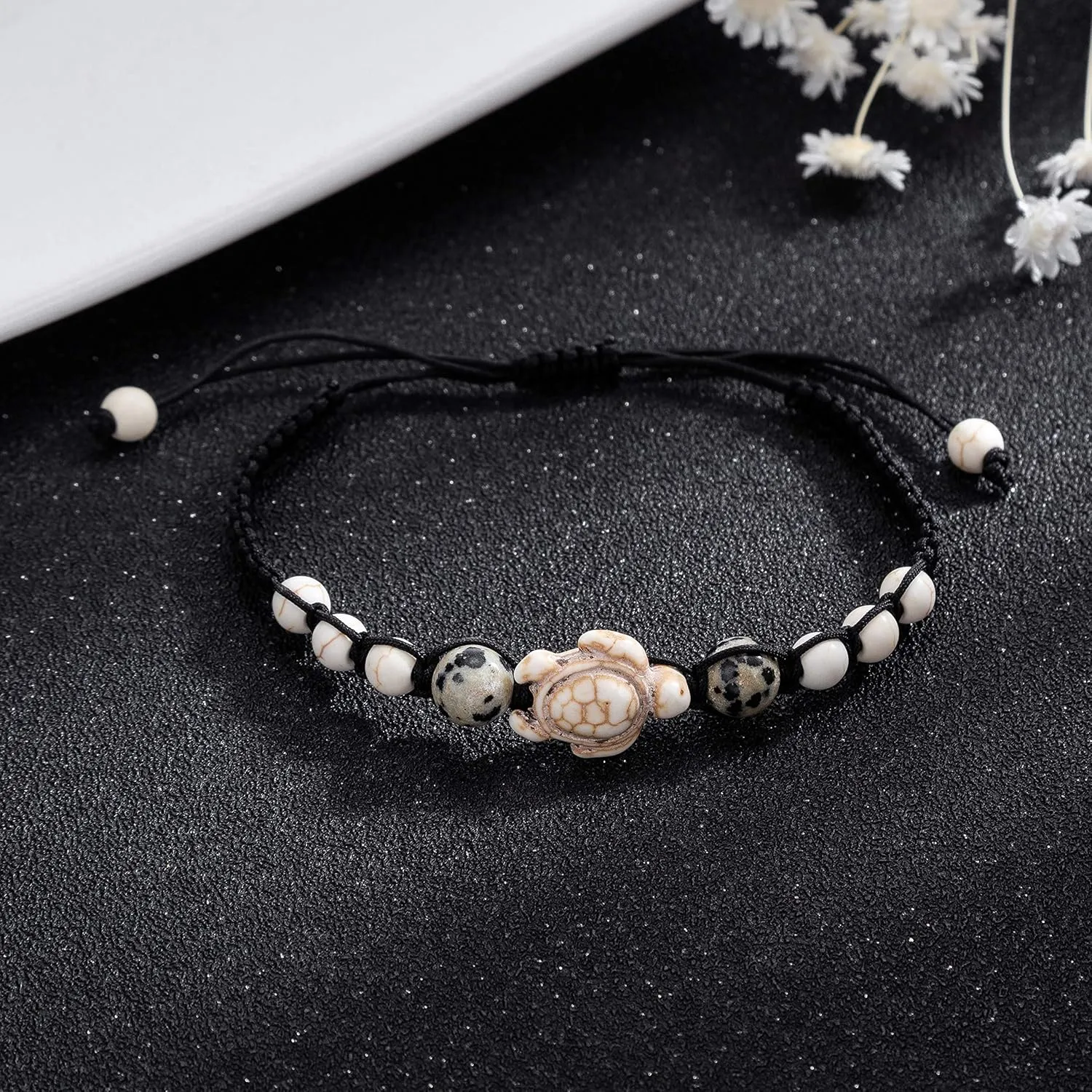 kelistom Turtle Beads Chain Bracelet for Women Men Handmade Natural Stone Elastic Stretch Bracelet Friendship Couple Bracelets