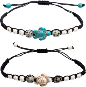 kelistom Turtle Beads Chain Bracelet for Women Men Handmade Natural Stone Elastic Stretch Bracelet Friendship Couple Bracelets