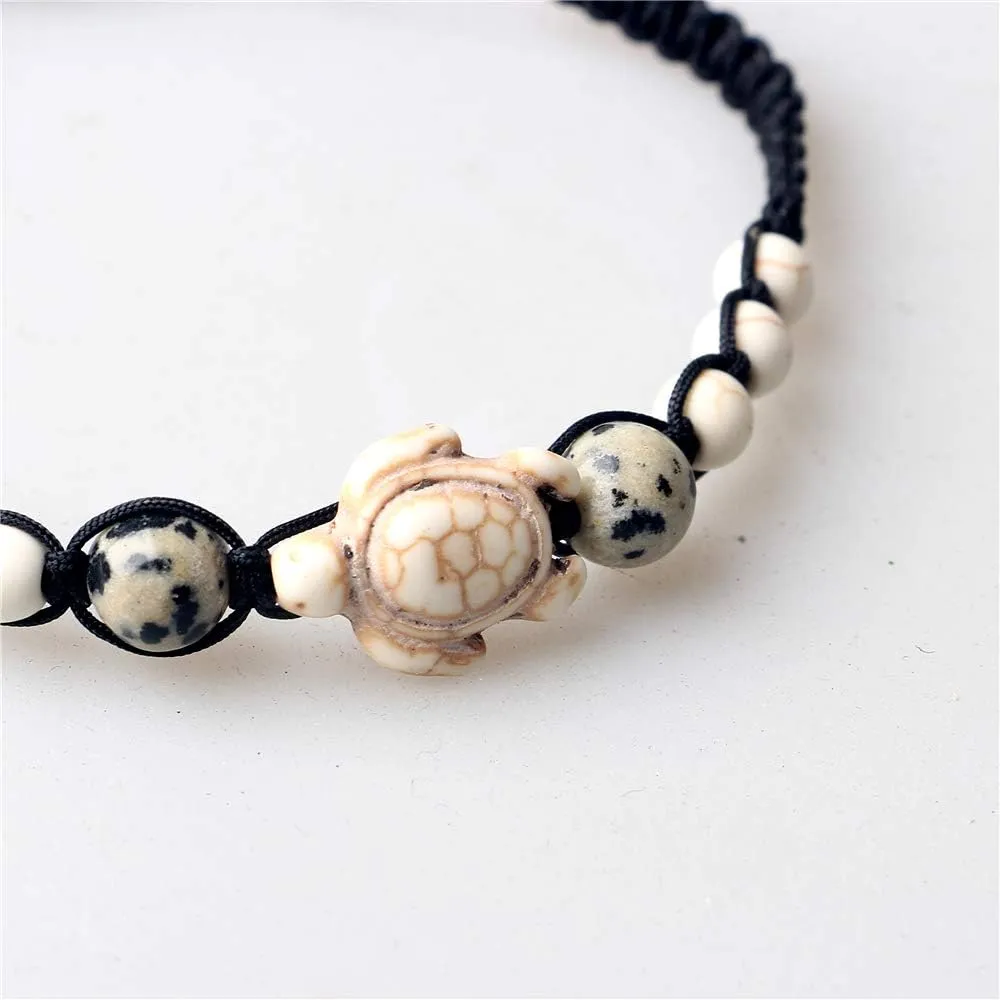 kelistom Turtle Beads Chain Bracelet for Women Men Handmade Natural Stone Elastic Stretch Bracelet Friendship Couple Bracelets