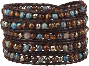 KELITCH Healing Hematite Crystal Beads Bracelets For Women Adjustable 5 Wrap Leather Cuff Bracelet Handmade Fashion Jewelry