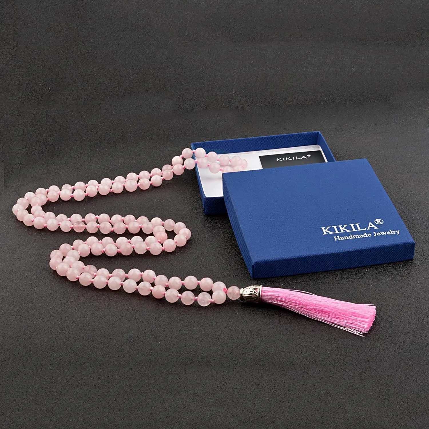 KIKILA Mala Beads 108 Natural Stone GemStones Japamala Yoga Meditation Hand Knotted Beaded Tassel Necklace for Women Men