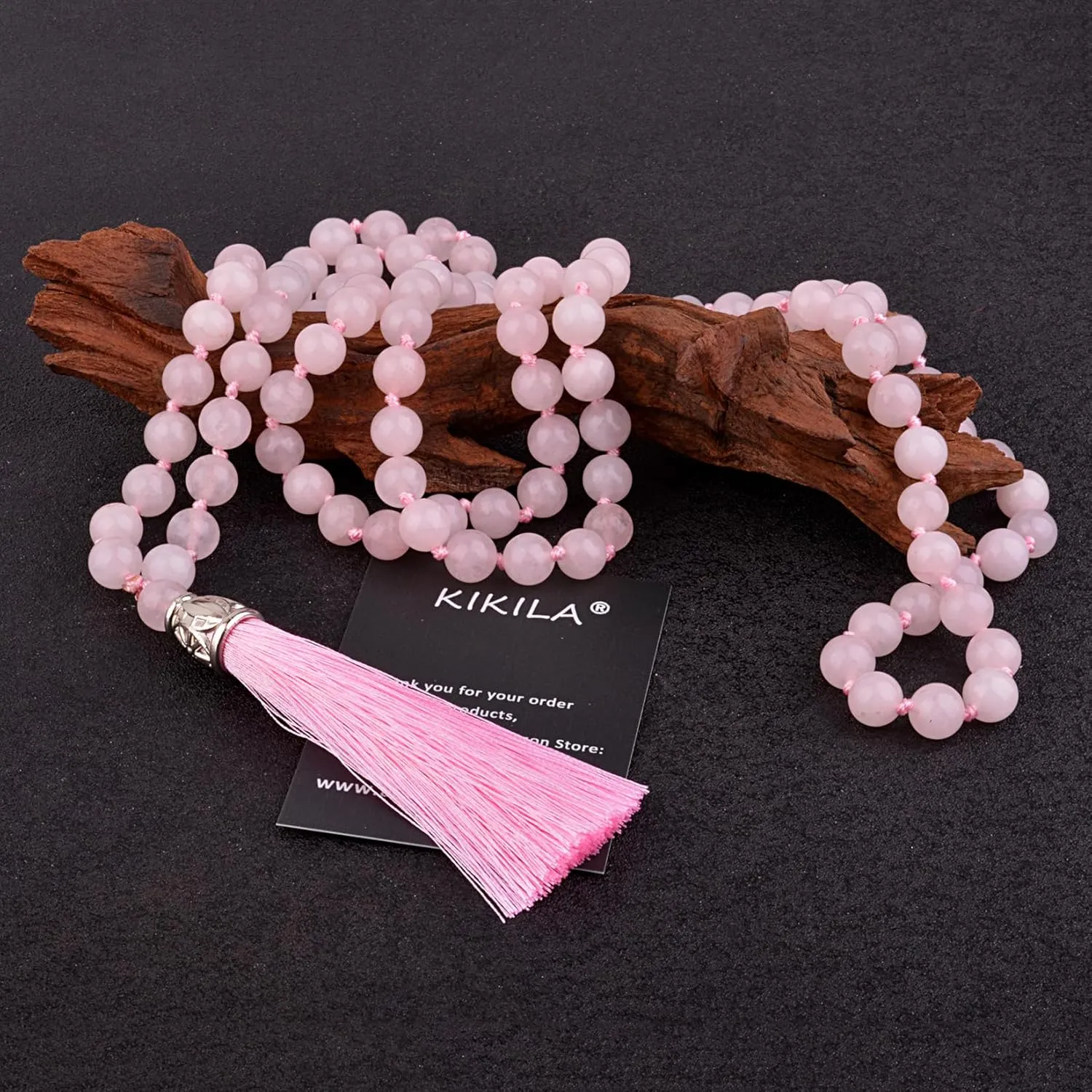 KIKILA Mala Beads 108 Natural Stone GemStones Japamala Yoga Meditation Hand Knotted Beaded Tassel Necklace for Women Men