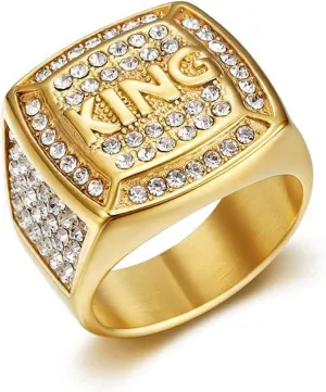 KING Ring ICED OUT Ring for men Wedding Rings for Men Letter Square ring Hip Hop ring Radiant Rings Bling Iced Out Jewelry Punk Ring Club ring Heavy Metal ring Party