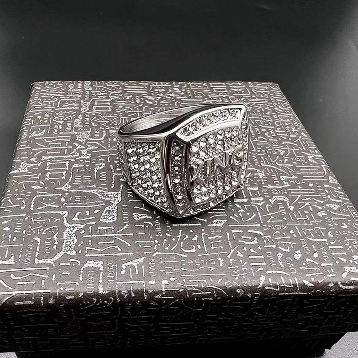 KING Ring ICED OUT Ring for men Wedding Rings for Men Letter Square ring Hip Hop ring Radiant Rings Bling Iced Out Jewelry Punk Ring Club ring Heavy Metal ring Party