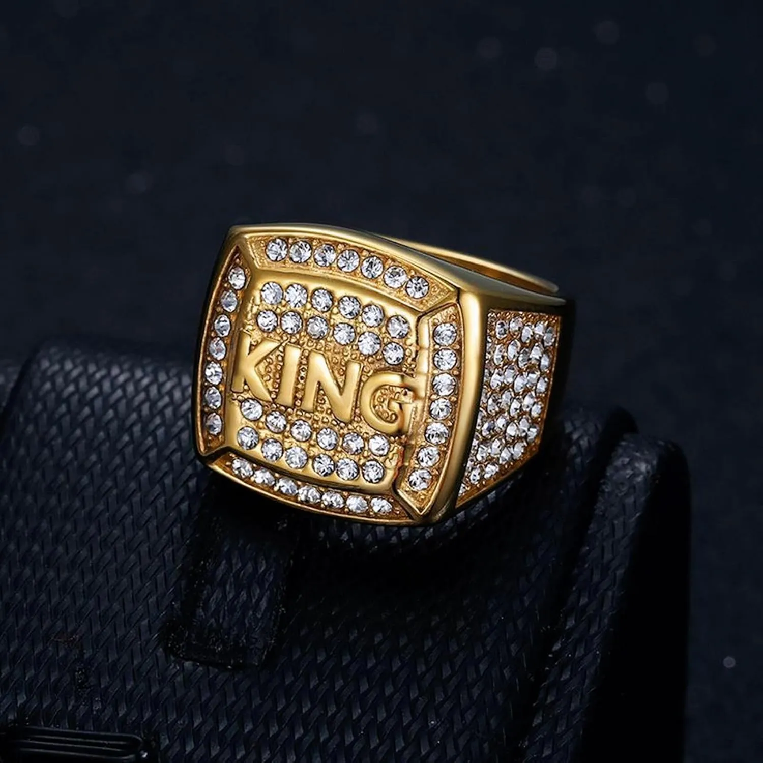 KING Ring ICED OUT Ring for men Wedding Rings for Men Letter Square ring Hip Hop ring Radiant Rings Bling Iced Out Jewelry Punk Ring Club ring Heavy Metal ring Party