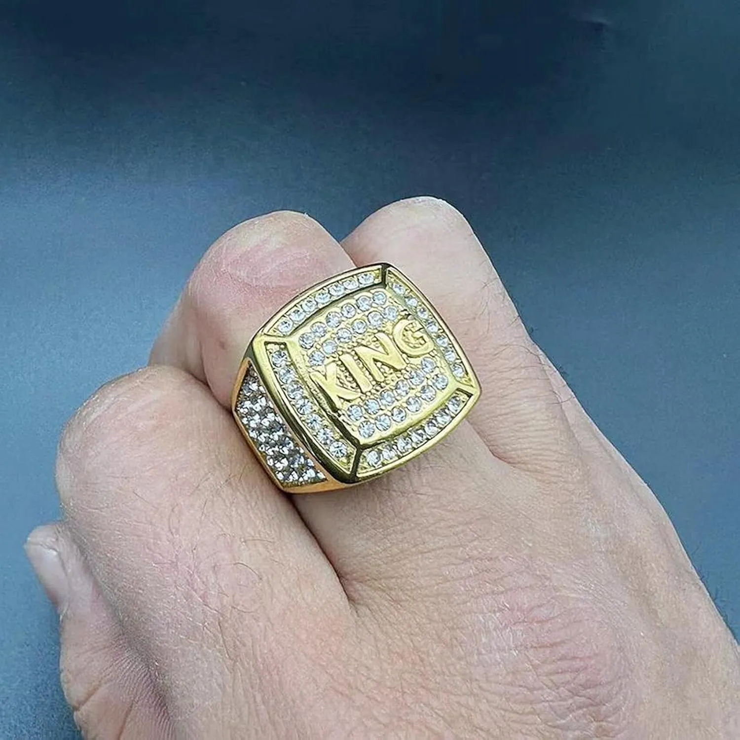 KING Ring ICED OUT Ring for men Wedding Rings for Men Letter Square ring Hip Hop ring Radiant Rings Bling Iced Out Jewelry Punk Ring Club ring Heavy Metal ring Party