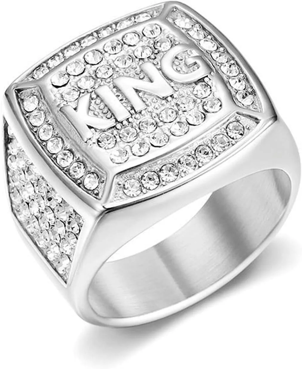 KING Ring ICED OUT Ring for men Wedding Rings for Men Letter Square ring Hip Hop ring Radiant Rings Bling Iced Out Jewelry Punk Ring Club ring Heavy Metal ring Party