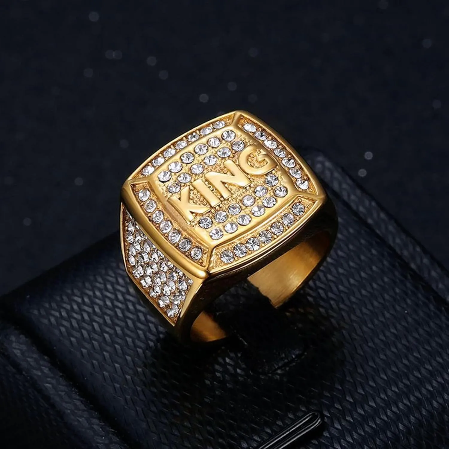 KING Ring ICED OUT Ring for men Wedding Rings for Men Letter Square ring Hip Hop ring Radiant Rings Bling Iced Out Jewelry Punk Ring Club ring Heavy Metal ring Party