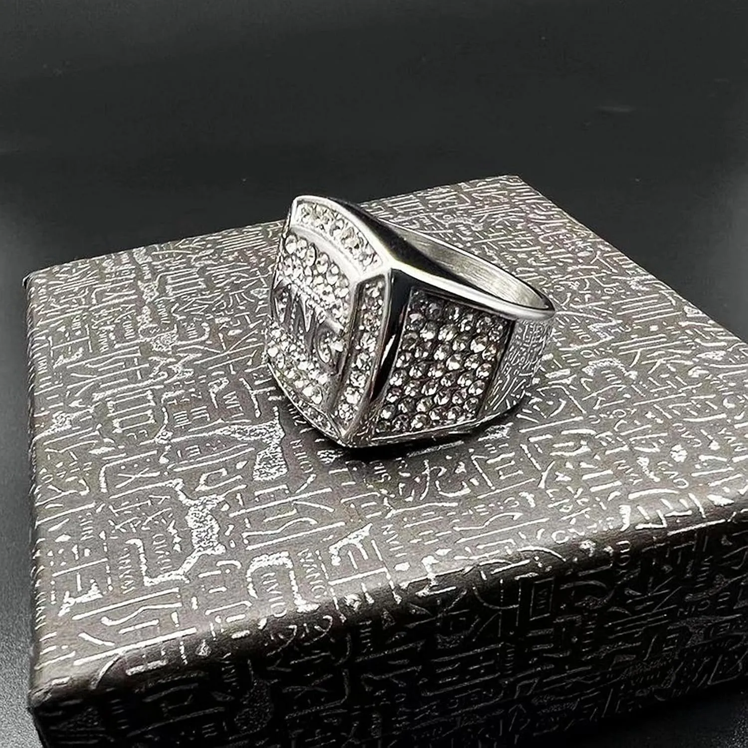 KING Ring ICED OUT Ring for men Wedding Rings for Men Letter Square ring Hip Hop ring Radiant Rings Bling Iced Out Jewelry Punk Ring Club ring Heavy Metal ring Party