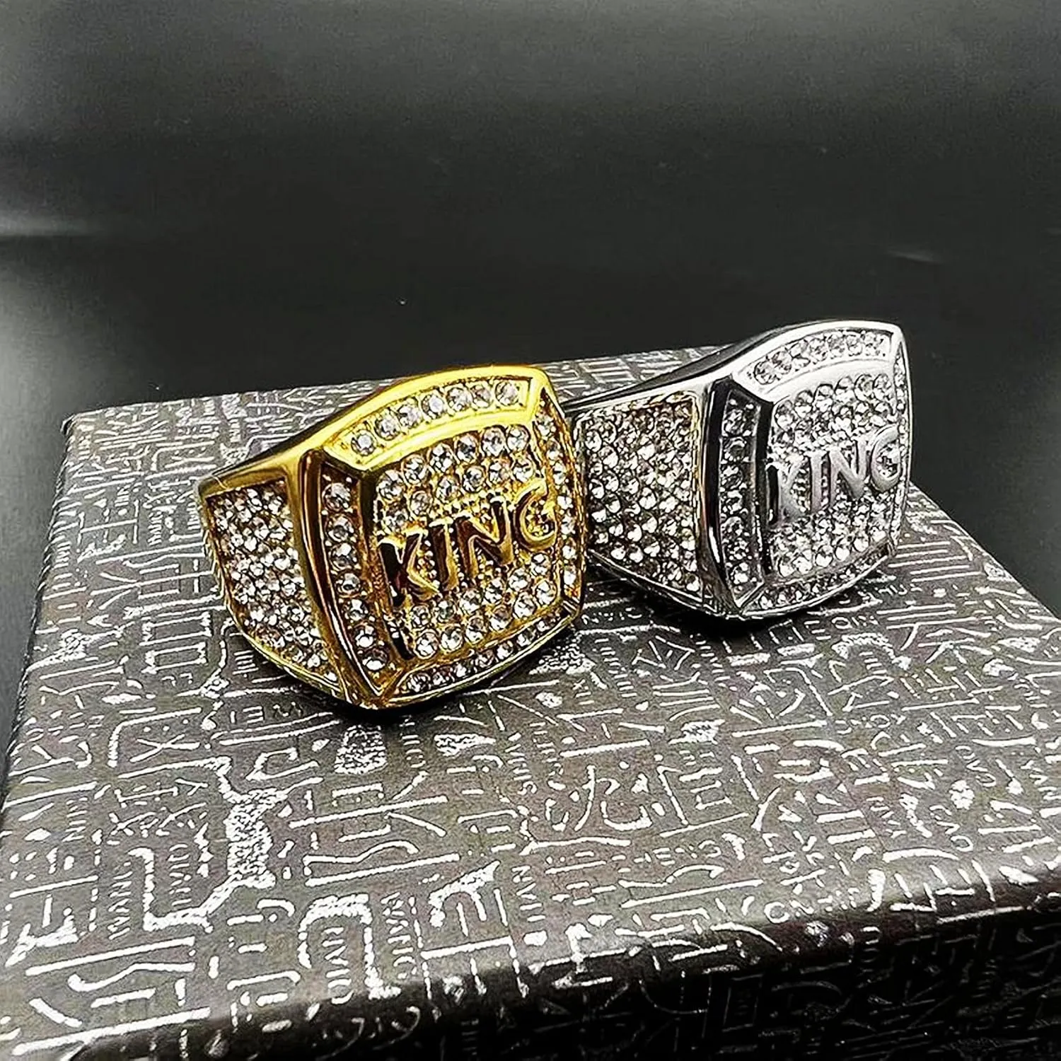 KING Ring ICED OUT Ring for men Wedding Rings for Men Letter Square ring Hip Hop ring Radiant Rings Bling Iced Out Jewelry Punk Ring Club ring Heavy Metal ring Party
