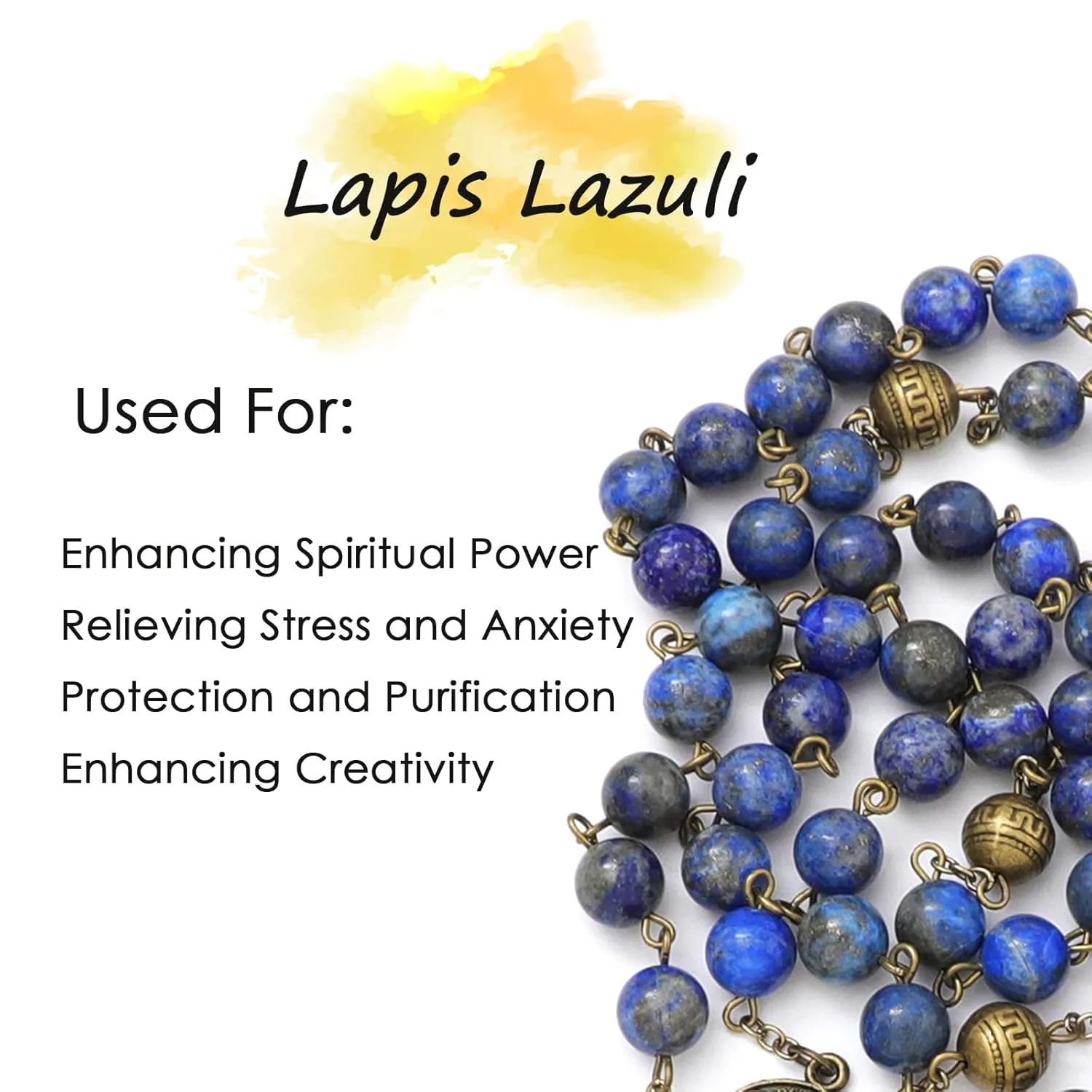 KOMI Handmade 8mm Natural Lapis Lazuli Gemstone Catholic Rosary Beads Necklace with Crucifix Cross & Centerpiece Rosaries