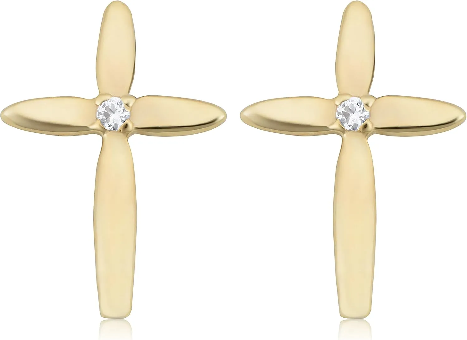 KoolJewelry 14k Yellow Gold Cubic Zirconia Cross Stud Earrings | Minimalist Jewelry for Women