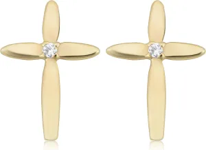 KoolJewelry 14k Yellow Gold Cubic Zirconia Cross Stud Earrings | Minimalist Jewelry for Women