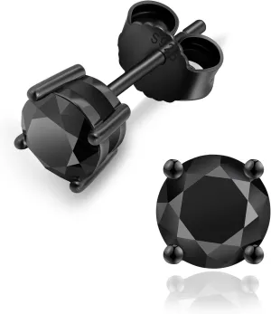 KRKC&CO Moissanite Earrings for Men, Dazzling Studs Earrings, S925 Sterling Silver, 4-Prong, 1.2-3.0CT, D Color, VVS1, 14K White Gold, Black Jewelry Gifts For Him