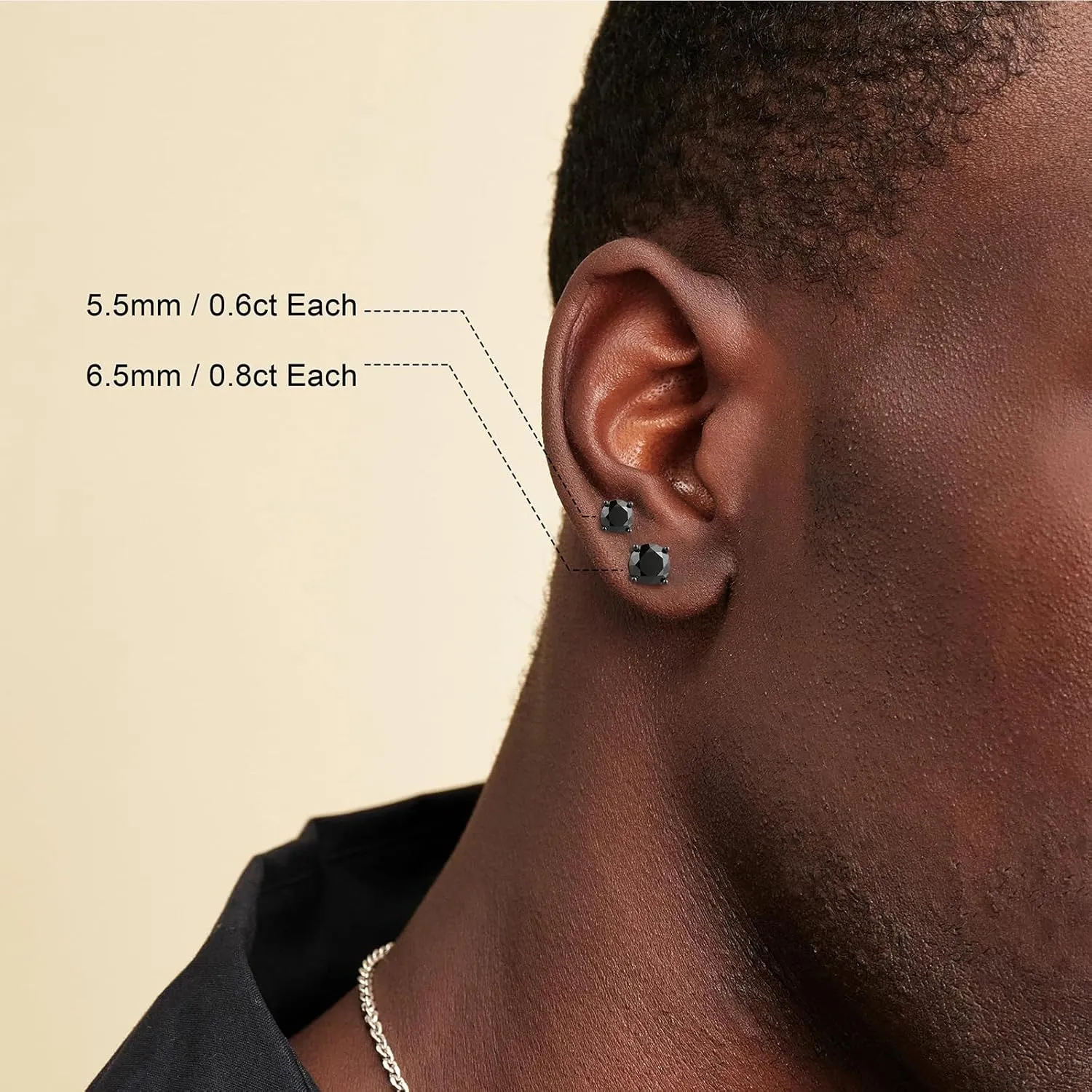 KRKC&CO Moissanite Earrings for Men, Dazzling Studs Earrings, S925 Sterling Silver, 4-Prong, 1.2-3.0CT, D Color, VVS1, 14K White Gold, Black Jewelry Gifts For Him