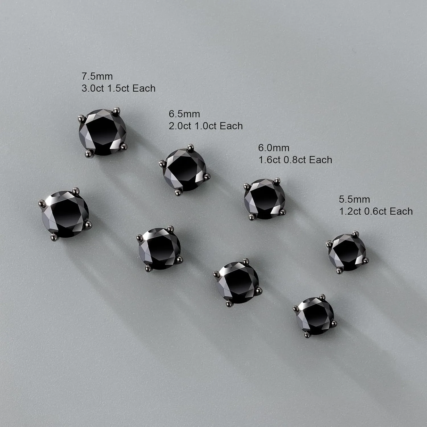 KRKC&CO Moissanite Earrings for Men, Dazzling Studs Earrings, S925 Sterling Silver, 4-Prong, 1.2-3.0CT, D Color, VVS1, 14K White Gold, Black Jewelry Gifts For Him