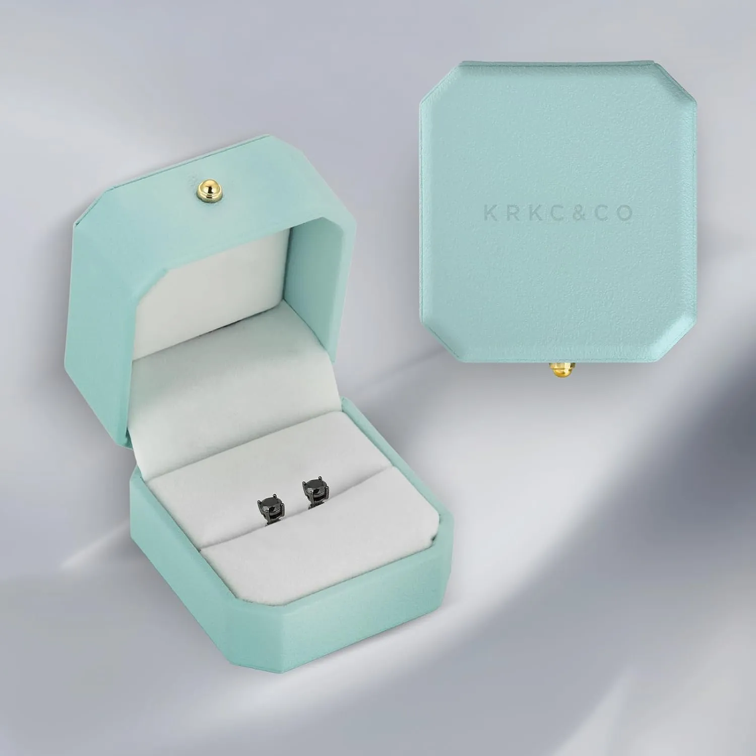 KRKC&CO Moissanite Earrings for Men, Dazzling Studs Earrings, S925 Sterling Silver, 4-Prong, 1.2-3.0CT, D Color, VVS1, 14K White Gold, Black Jewelry Gifts For Him