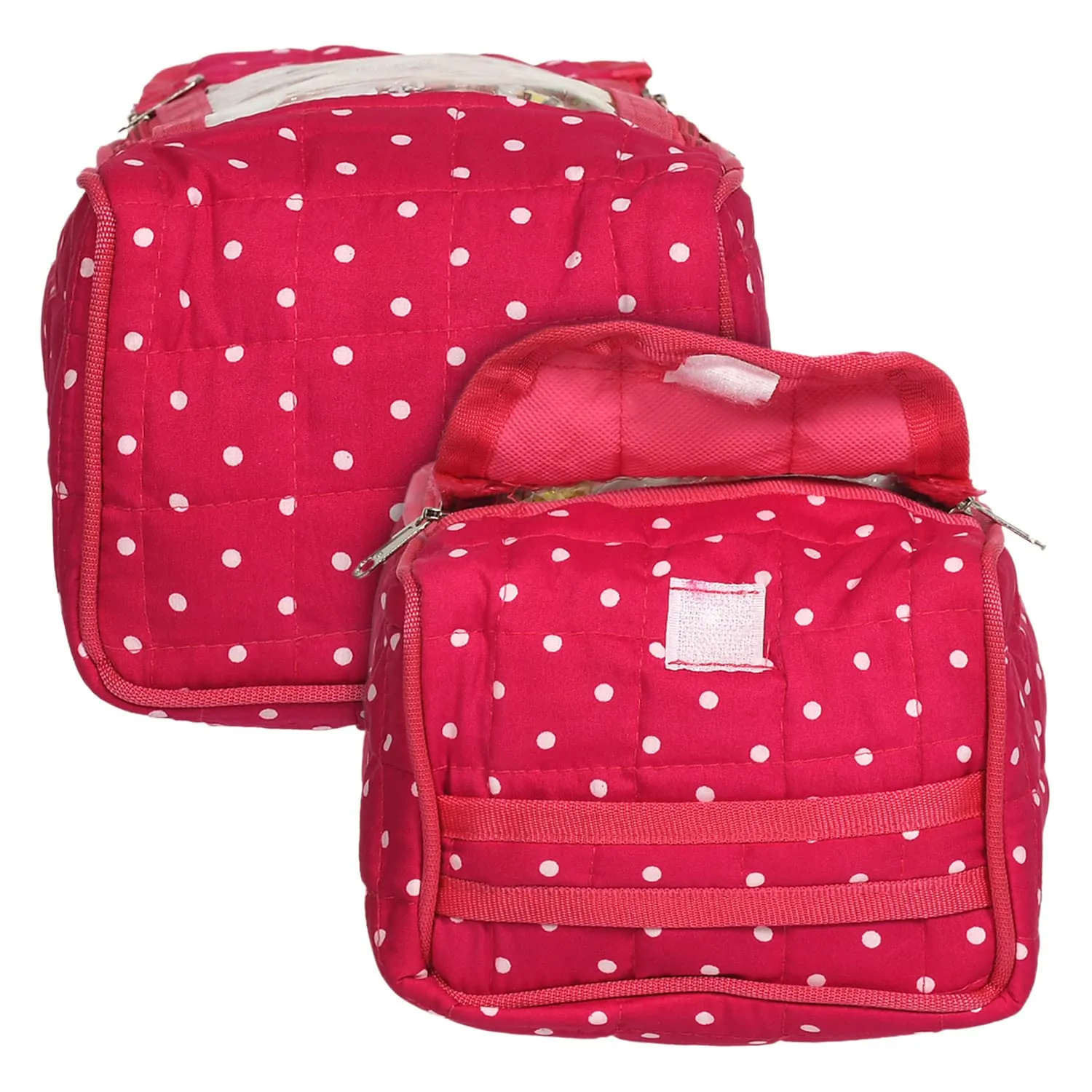 Kuber Industries Cotton Dot Print Jewellery Organizer For Bangles, Small Jewellery & Cosmetic (Pink) 54KM4070