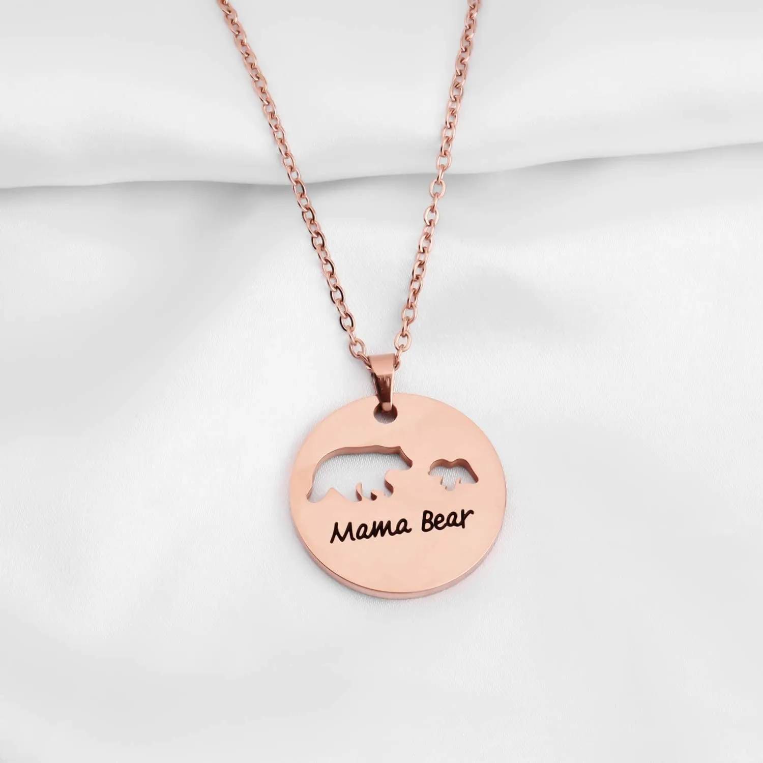 KUIYAI Sweet Mama Bear Round Pendant Necklace for Mother Grandma
