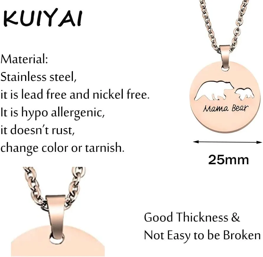 KUIYAI Sweet Mama Bear Round Pendant Necklace for Mother Grandma