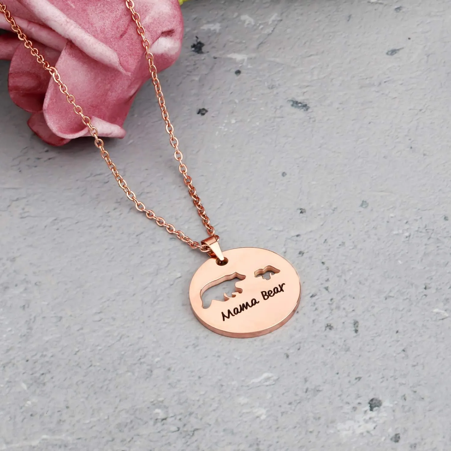 KUIYAI Sweet Mama Bear Round Pendant Necklace for Mother Grandma