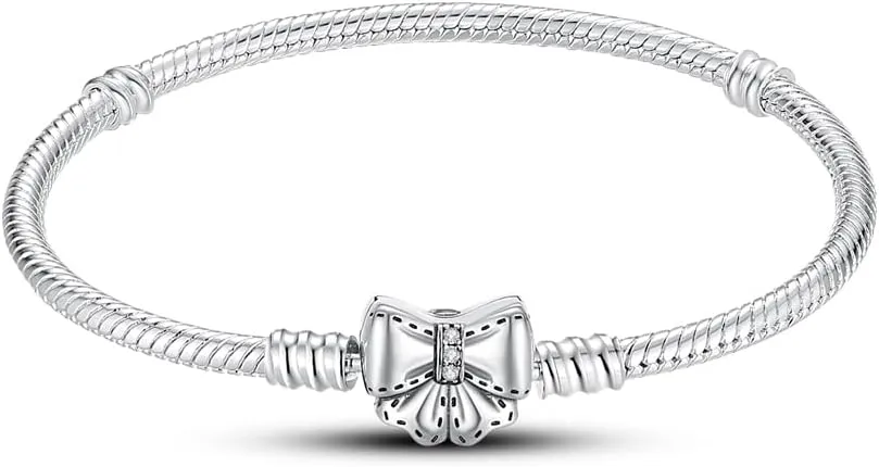 KUNSIR 925 Sterling Silver Snake Chain Bracelet Basic Charm Bracelets with 5A Cubic Zirconia for Women Teen