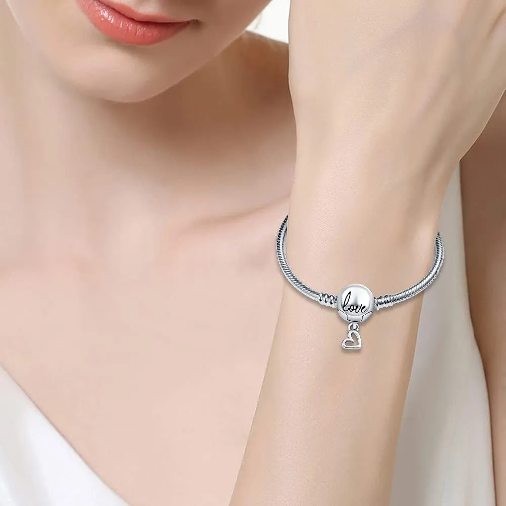 KUNSIR 925 Sterling Silver Snake Chain Bracelet with Love Round Buckle Charm Bracelets for Women Teen