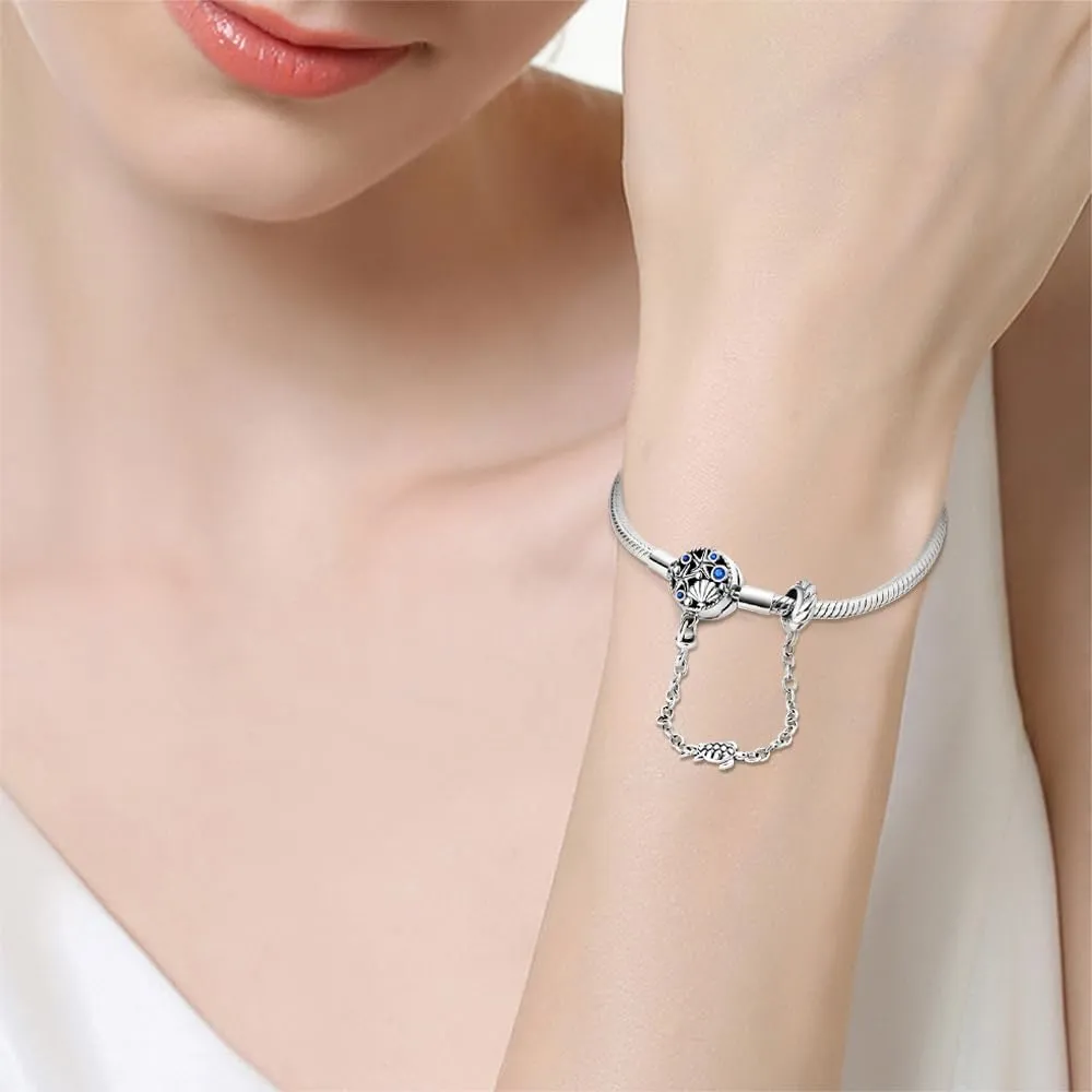 KUNSIR 925 Sterling Silver Snake Chain Bracelet with Safety Chain Charm Bracelets for Women Teen