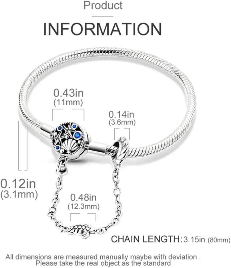 KUNSIR 925 Sterling Silver Snake Chain Bracelet with Safety Chain Charm Bracelets for Women Teen