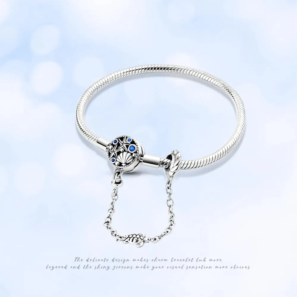 KUNSIR 925 Sterling Silver Snake Chain Bracelet with Safety Chain Charm Bracelets for Women Teen