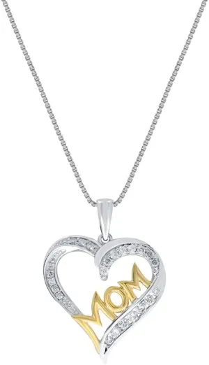 La Joya 1/6-1/2 Carat Total Weight (cttw) Mothers Day Lab Grown Diamond Heart Necklace Pendant in Yellow Gold Plated 925 Sterling Silver With Silver Chain - Ideal For Mom, Grand Mom and Nana
