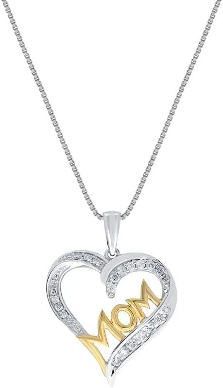 La Joya 1/6-1/2 Carat Total Weight (cttw) Mothers Day Lab Grown Diamond Heart Necklace Pendant in Yellow Gold Plated 925 Sterling Silver With Silver Chain - Ideal For Mom, Grand Mom and Nana