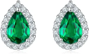 Lab Grown Emerald Stud Earrings 1CT Pear Cut AAAA Quality 925 Sterling Silver with 18K White Gold Plating Jewelry Emerald Earrings Hypoallergenic for Women