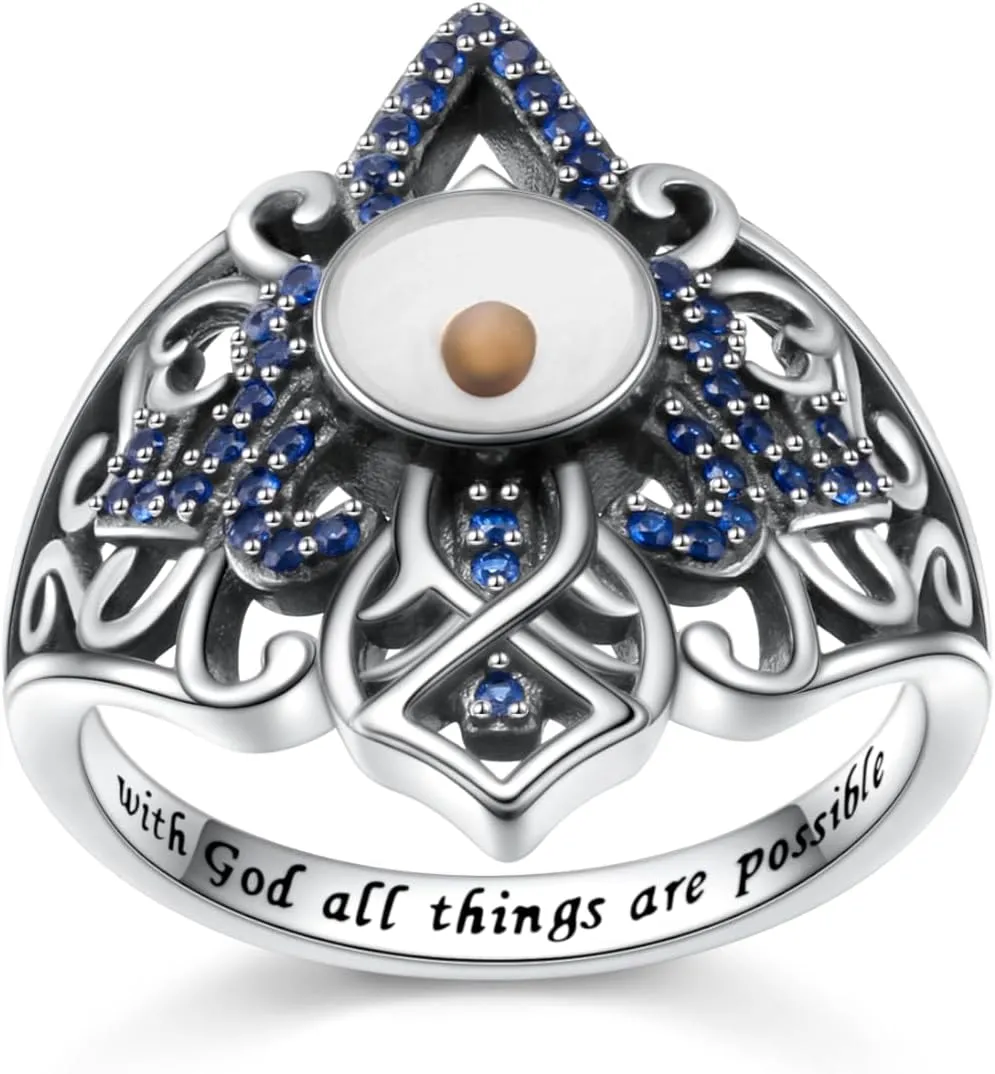 Ladytree Cross Ring Mustard Seed Sterling Silver With God All Things Are Possible Ring 925 Christian Jewelry for Women Size 7