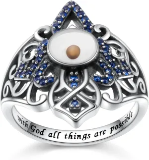 Ladytree Cross Ring Mustard Seed Sterling Silver With God All Things Are Possible Ring 925 Christian Jewelry for Women Size 7