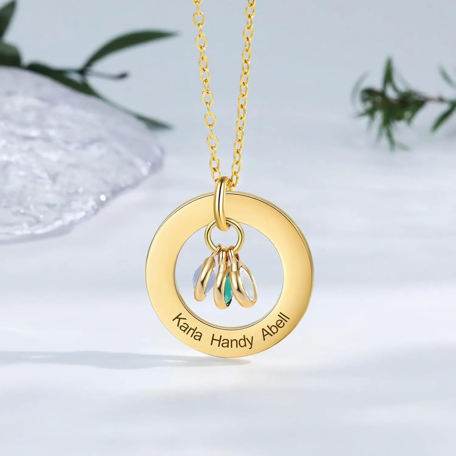 Lam Hub Fong Personalized Birthstone Necklace for Mom 1 to 4 Names and Birth Month Stones, 18k Gold Plated Family Jewelry for Women, Custom Birthday Day, Mother's Day Gift for Wife, Grandma