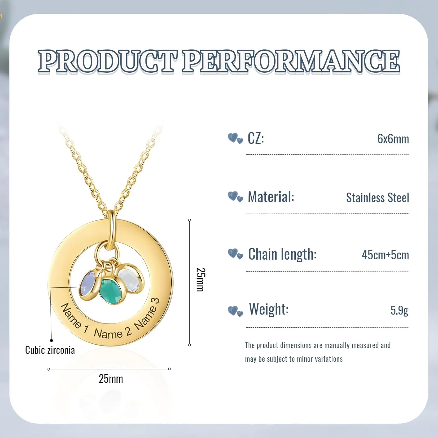 Lam Hub Fong Personalized Birthstone Necklace for Mom 1 to 4 Names and Birth Month Stones, 18k Gold Plated Family Jewelry for Women, Custom Birthday Day, Mother's Day Gift for Wife, Grandma