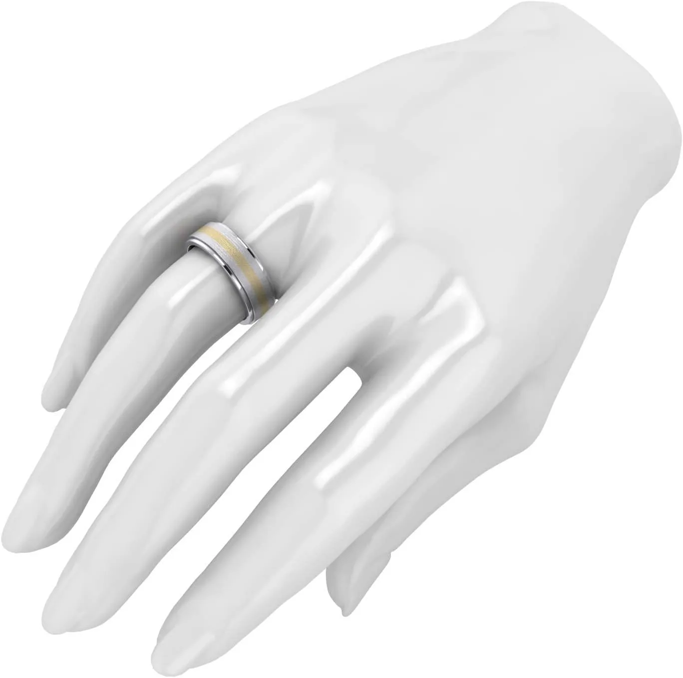 LANDA JEWEL Solid Gold Inlaid Heavy 8mm Sterling Silver Mens Wedding Band Raised Center Comfort Fit Two Tone
