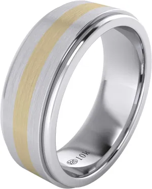 LANDA JEWEL Solid Gold Inlaid Heavy 8mm Sterling Silver Mens Wedding Band Raised Center Comfort Fit Two Tone