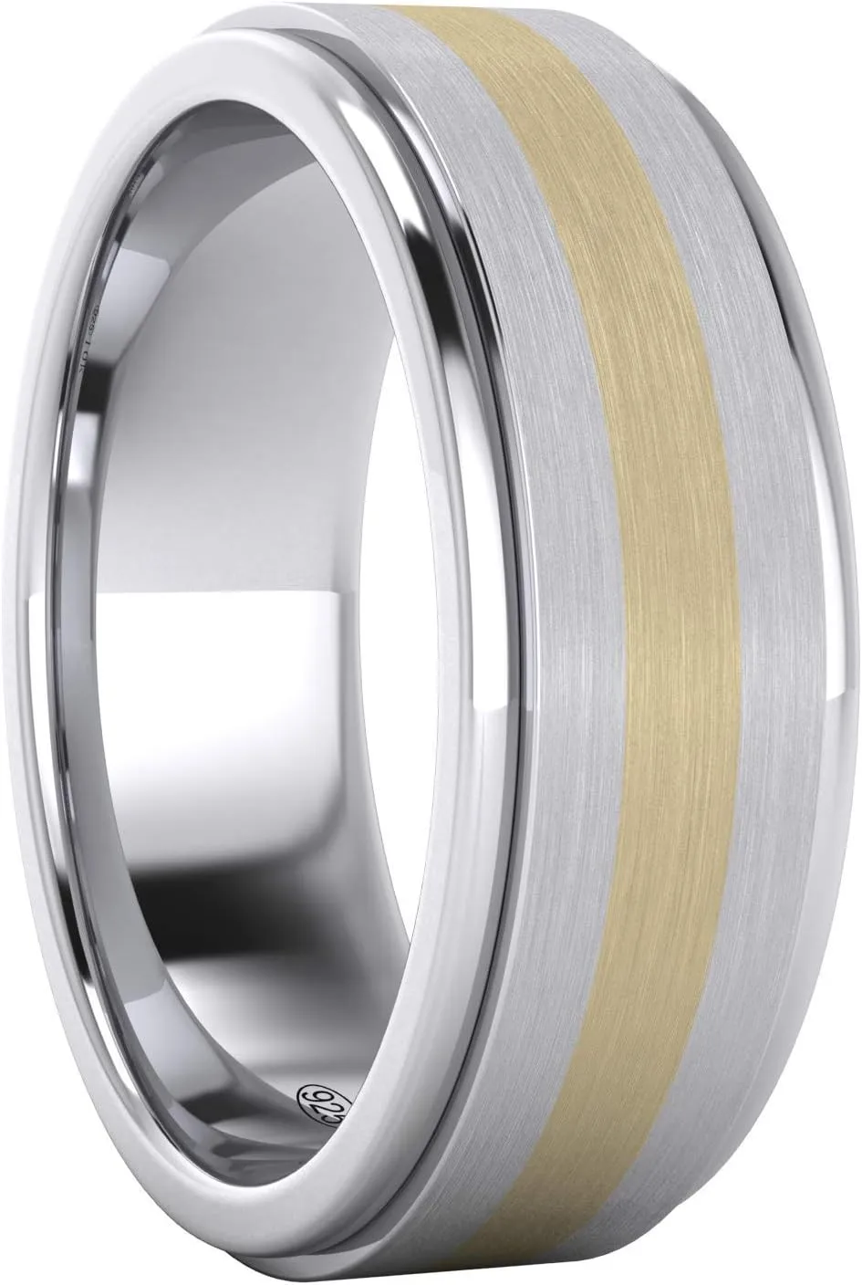 LANDA JEWEL Solid Gold Inlaid Heavy 8mm Sterling Silver Mens Wedding Band Raised Center Comfort Fit Two Tone