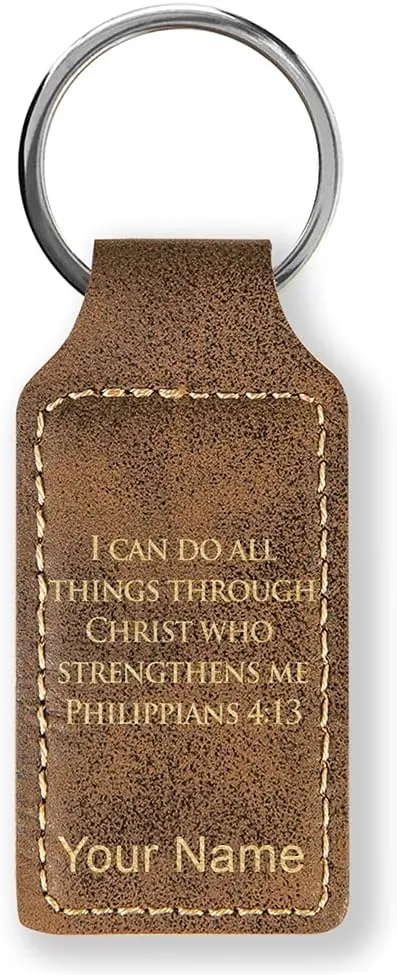 LaserGram Rectangle Keychain, Bible Verse Philippians 4-13, Personalized Engraving Included (Rustic with Gold)