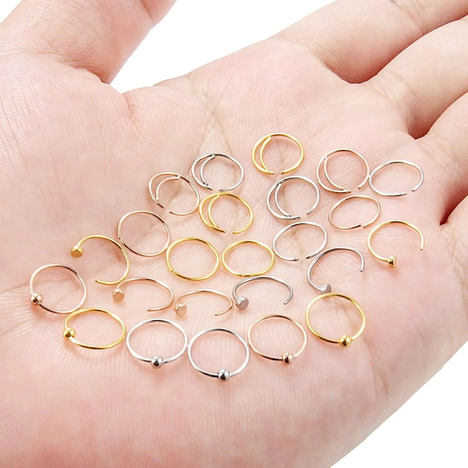 Lcolyoli 24PCS 22G Surgical Steel Moon Nose Rings Hoop Nostril Septum Ring Piercing Jewelry for Women Men 8mm 10mm