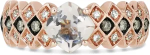 LE VIAN 14K Rose Gold, Cushion Cut Morganite & 1/4 Cttw White/Chocolate Diamond Zig-Zag Engagement Ring (H-I/Fancy Brown Color, SI1-SI2 Clarity) Size 7