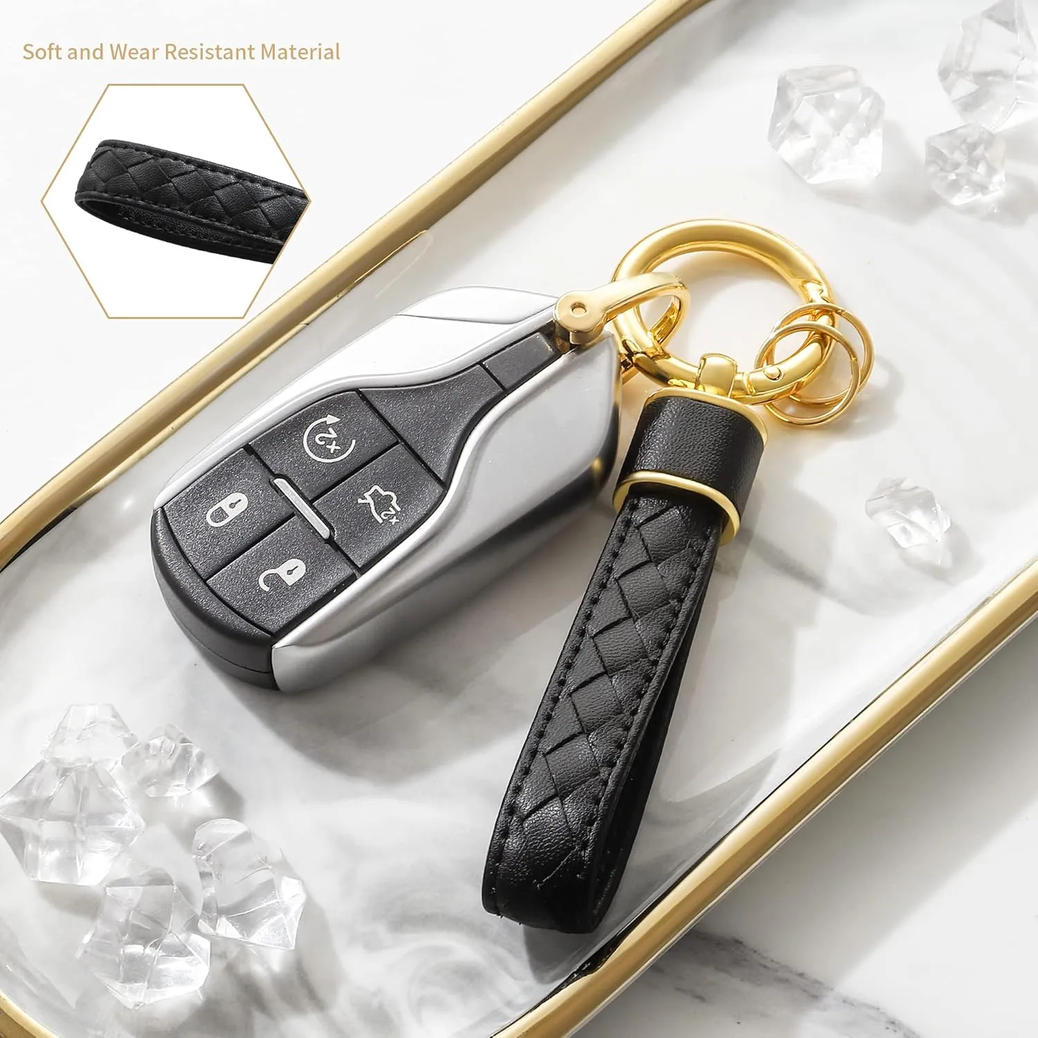 Leather Car Keychain, Handmade Woven Keychains for Women and Men, Universal Key Fob Holder