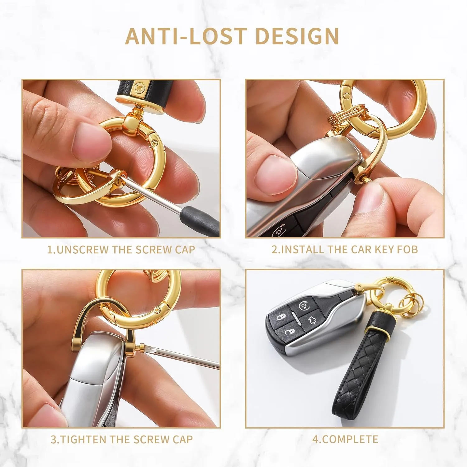 Leather Car Keychain, Handmade Woven Keychains for Women and Men, Universal Key Fob Holder