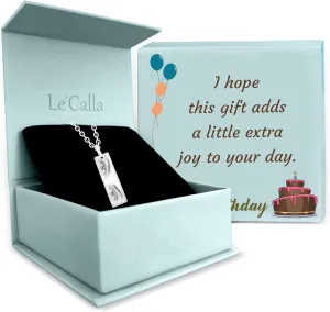 LeCalla 925 Sterling Silver Personalized Eyes Engraved Bar Necklace with Customized Message Gift Box for Women | Customized Eyes Engraving Photo Pendant |Custom Family Jewelry