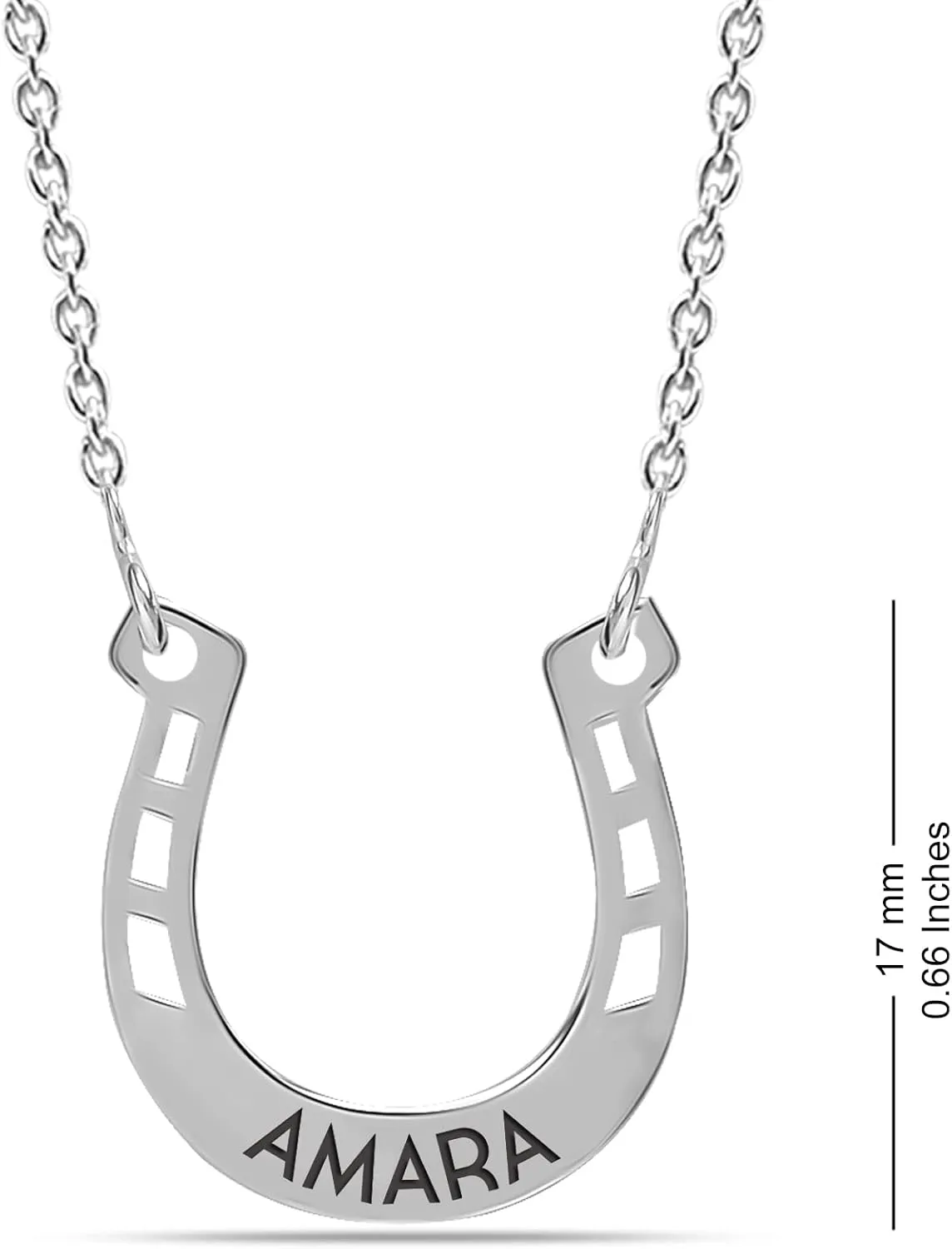 LeCalla 925 Sterling Silver Personalized HorseShoe Necklace with Customized Gift Box | Horse Shoe Clover Good Luck Pendant | Lucky Charm Custom Name Necklace For Women