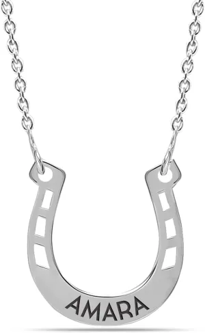 LeCalla 925 Sterling Silver Personalized HorseShoe Necklace with Customized Gift Box | Horse Shoe Clover Good Luck Pendant | Lucky Charm Custom Name Necklace For Women